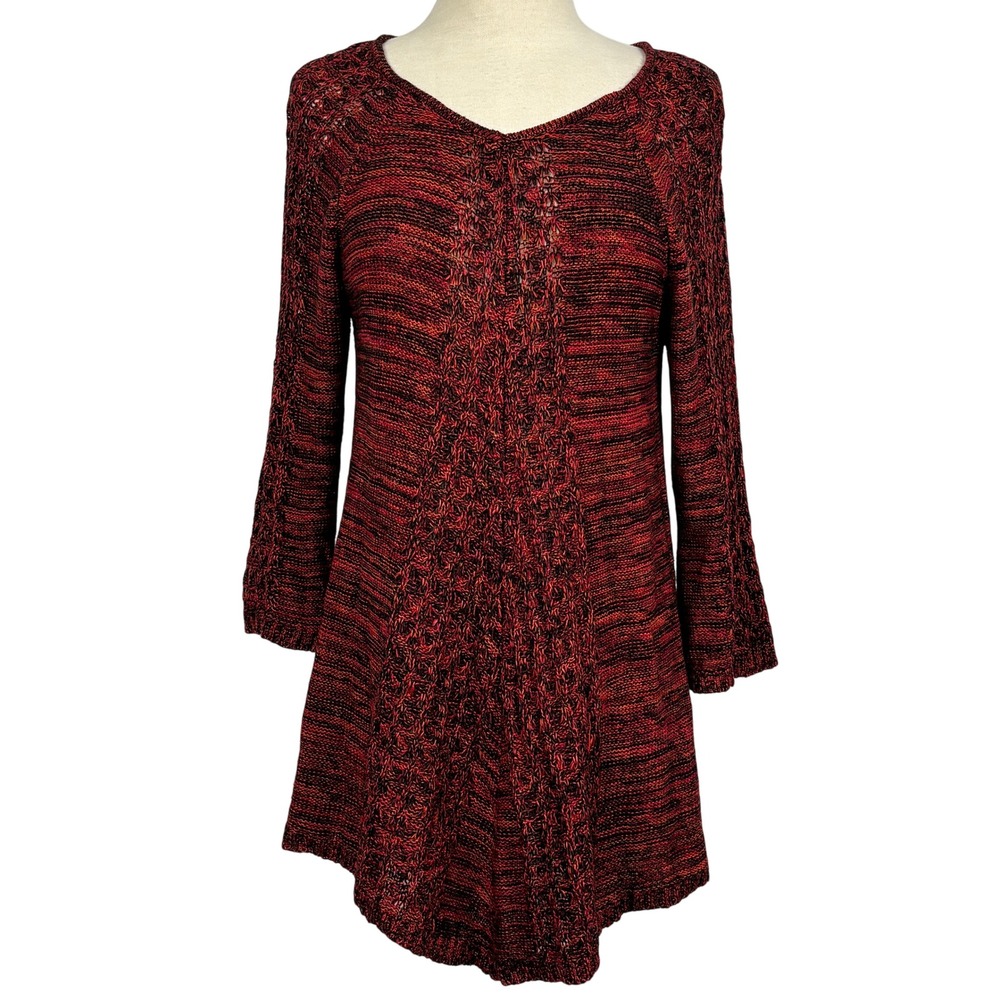 United States Sweaters Red Orange Black Knit Tunic M Bell Sleeve Boho